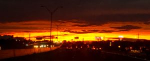 Sunset on I-2 westbound between Harlingen, TX and McAllen, TX